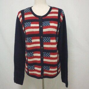 American Flag Cardigan Sweater sz M Cotton Linen Hand Knit Centennial July4